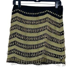 What Goes Around Comes Around Black Gold Bead Mini Skirt Sz S NWOT